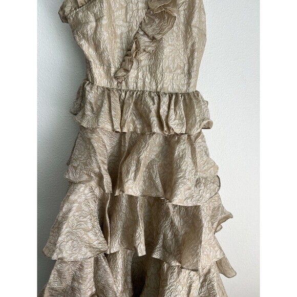 Rare Ulla Johnson Organza Brocade Ruffled Gown Ivory Gold Metallic Tiered Dress - Picture 5 of 13
